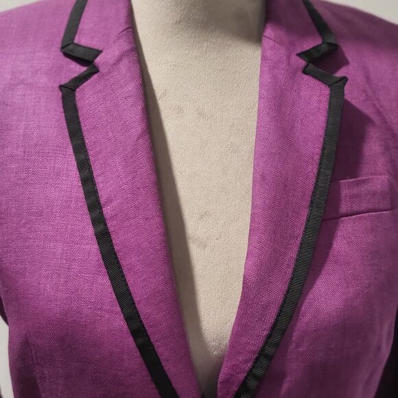 J Crew Purple Linen Blazer with Black Piping, Size 2 (fits 4) 100% Linen - Picture 6 of 10